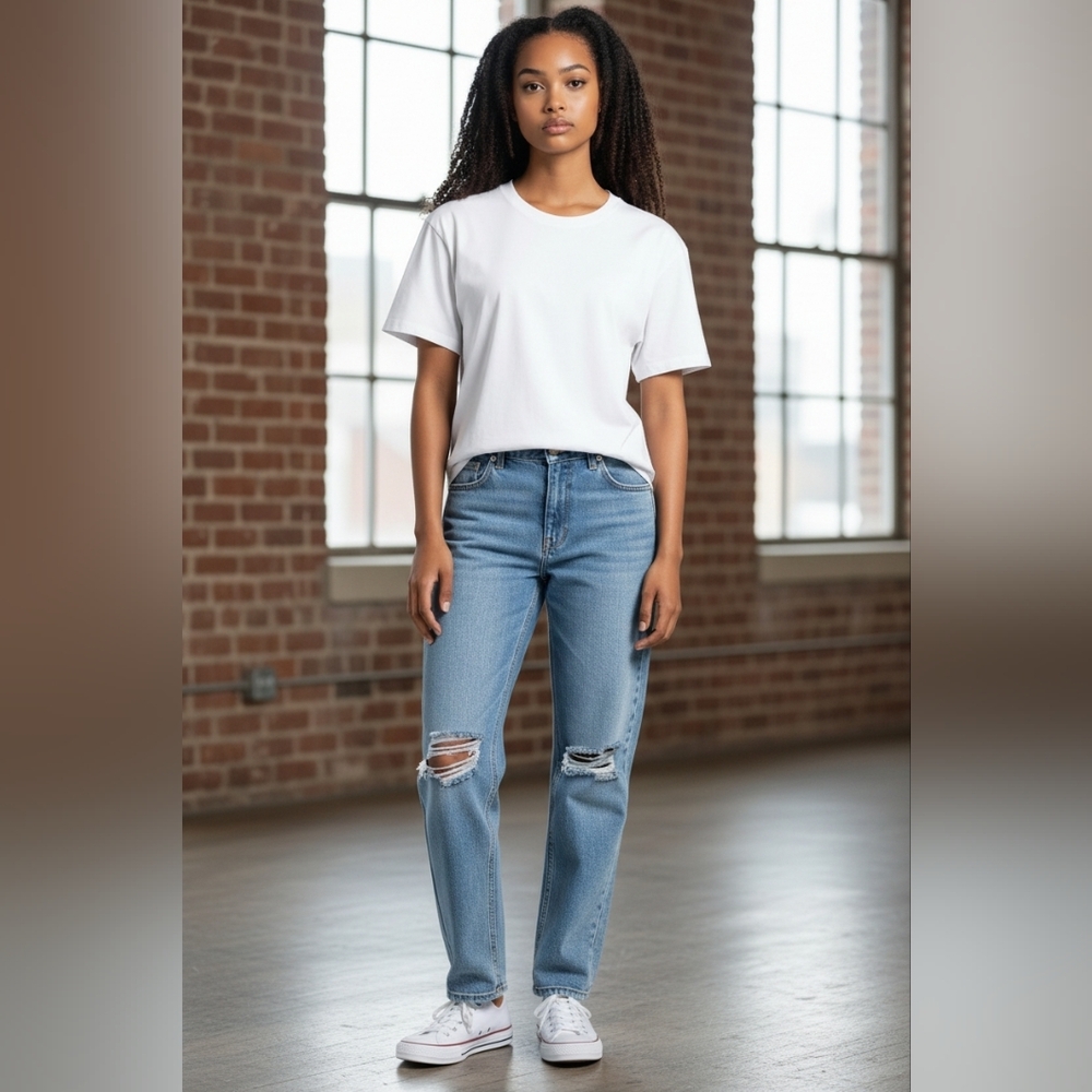 Pistola Presley High Rise Relaxed Roller Jean Distressed Straight Leg Luxury New